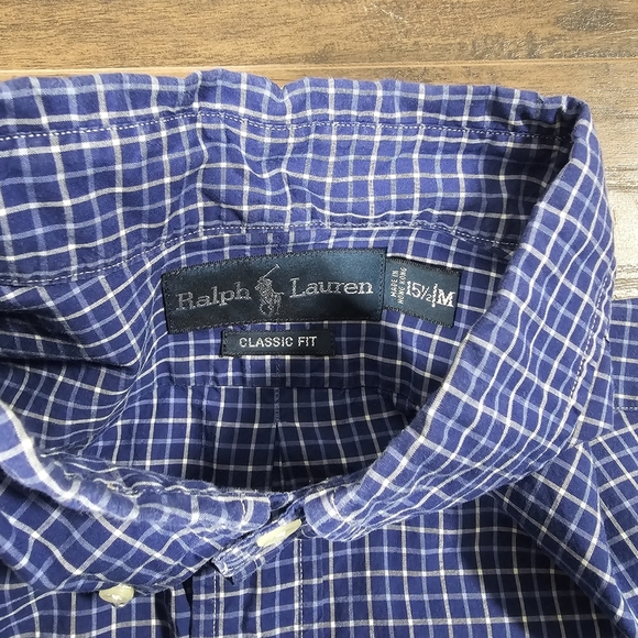 Ralph Lauren Shirt Mens‎ Medium Blue Plaid Button Down Long Sleeve Classic Fit - Picture 6 of 6